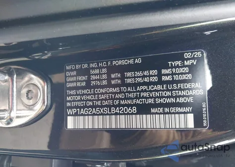 2025 Porsche Macan S из США, поврежденный, VIN WP1AG2A5XSLB42068